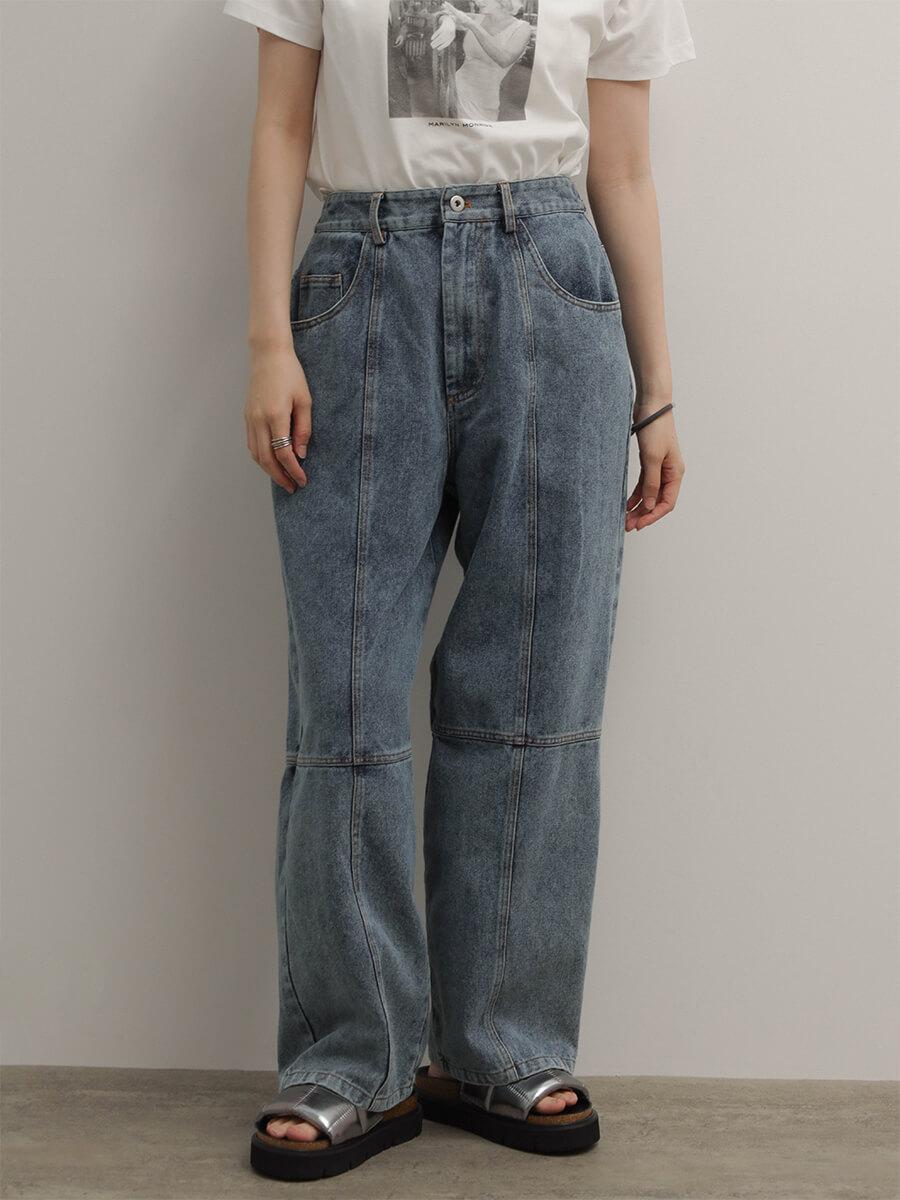ジップスリットコクーンワイドデニムパンツ