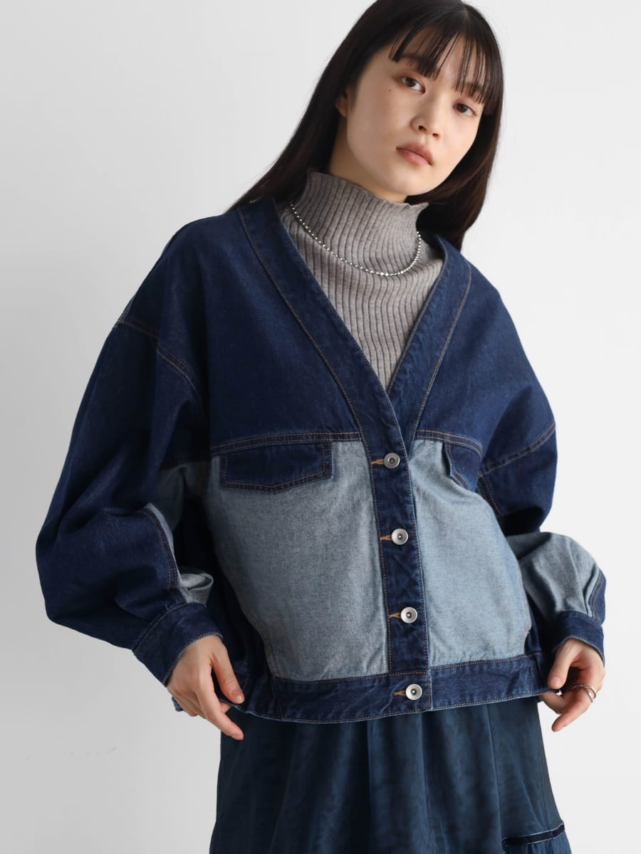 バイカラーデニムブルゾン YAMADAYA STORE バイカラーデニムブルゾン YAMADAYA STORE
