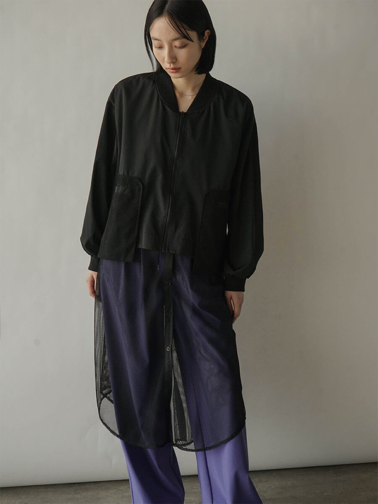 ANAYI アナイ メッシュレイヤージップブルゾン ブラック 楽天市場】【SALE／40%OFF】メッシュレイヤージップブルゾン ANAYI