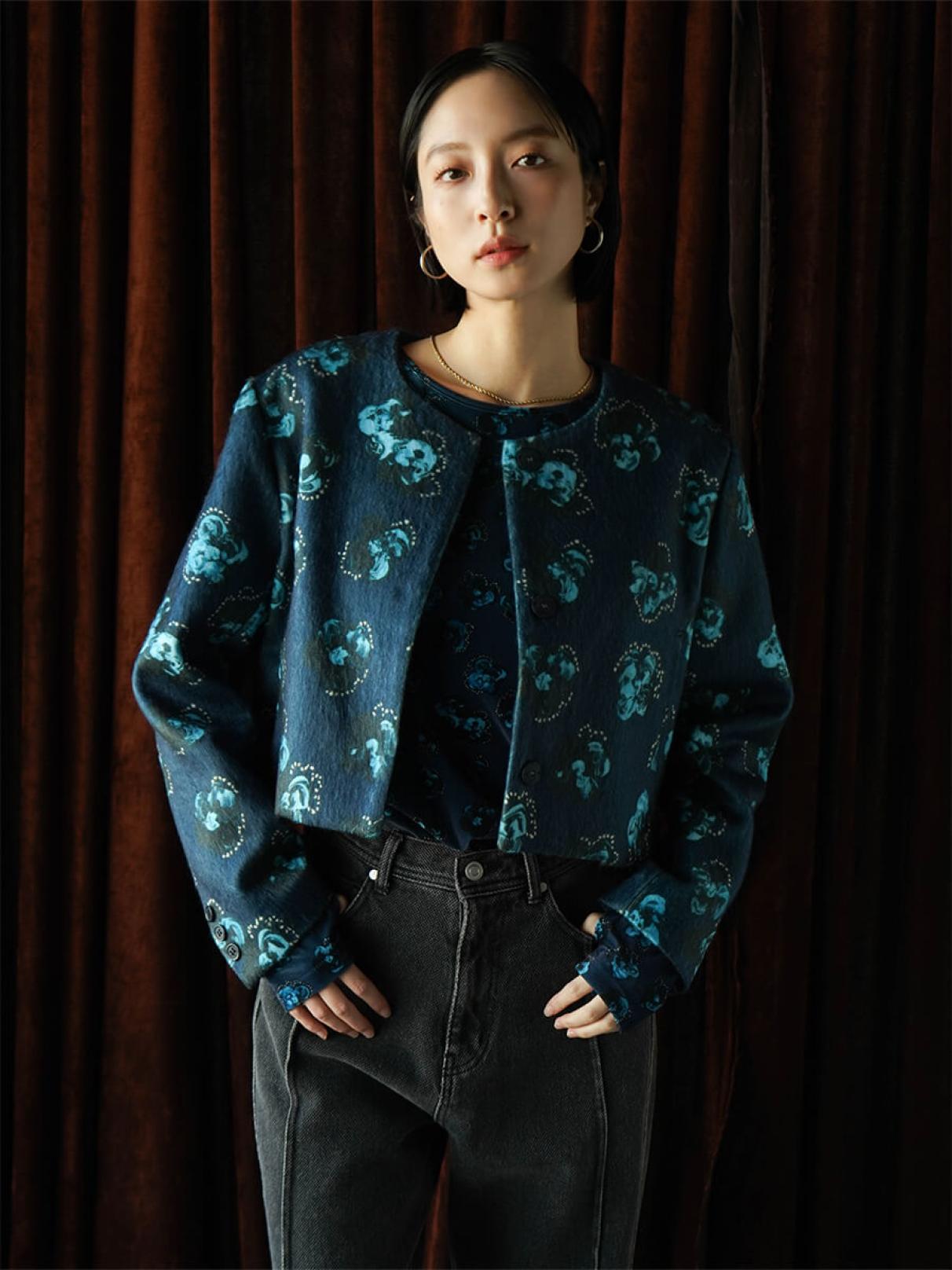 シャギーショートジャケット (Flower jewelry, Heart jewelry