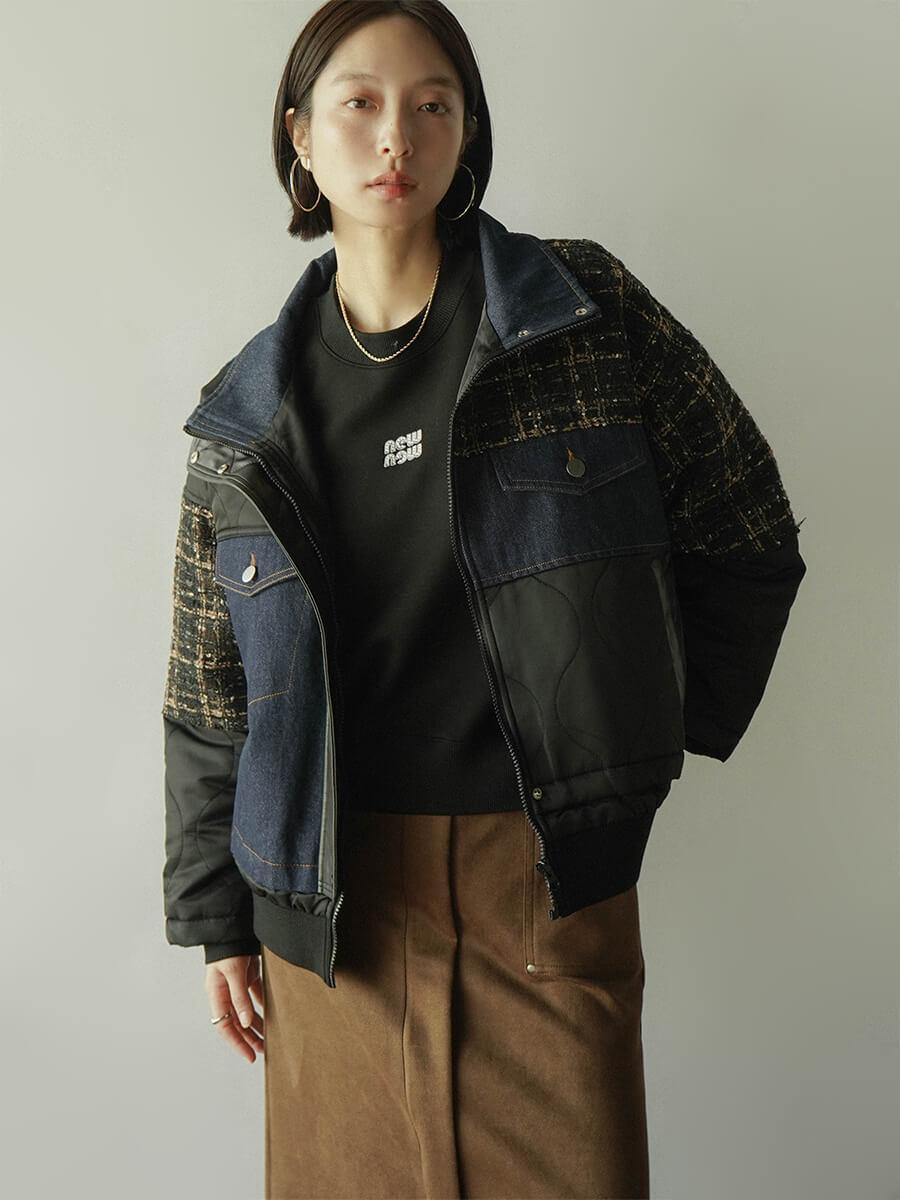 ツイードコンビネーションショートコート