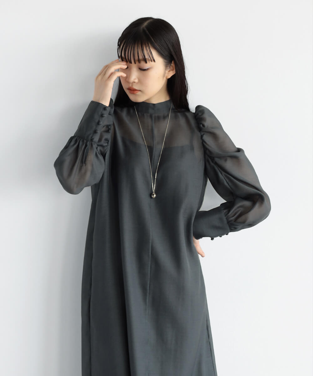 ギャザースリーブシアーワンピース YAMADAYA STORE ギャザースリーブシアーワンピース YAMADAYA STORE