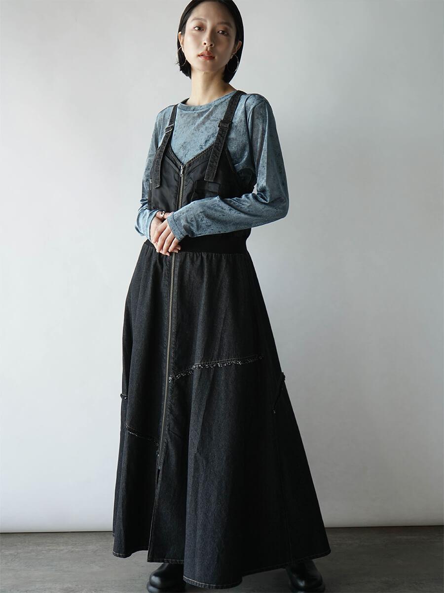 フロントジップデニムジャンパースカート YAMADAYA STORE フロントジップデニムジャンパースカート YAMADAYA STORE