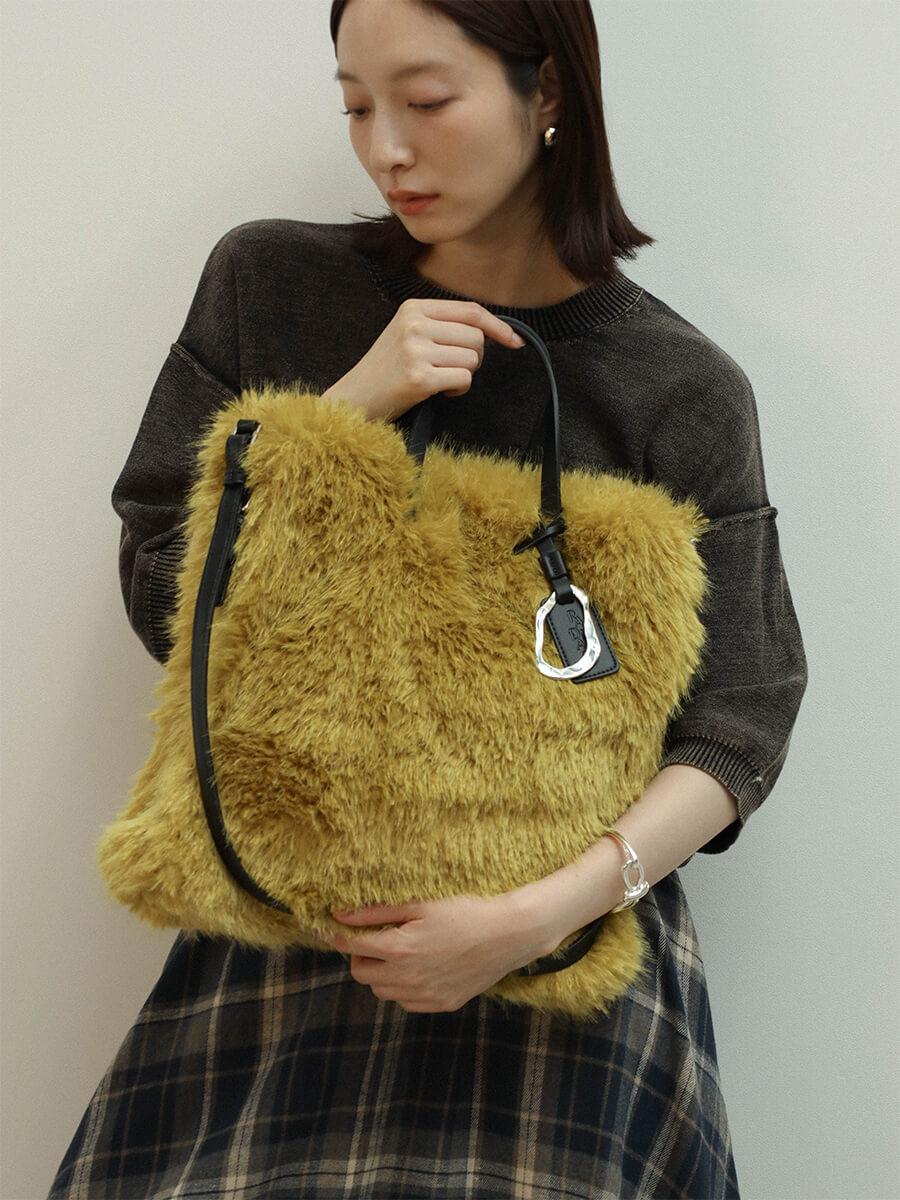 シャギーファートートバッグ（Mustard,Gray）