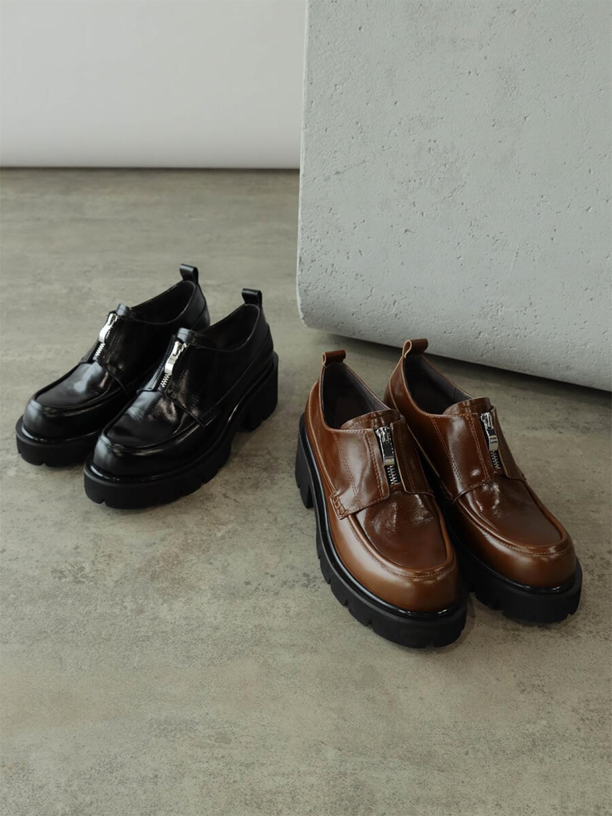 フロントジップタンクソールローファー - ALL BLACK×RADIATE