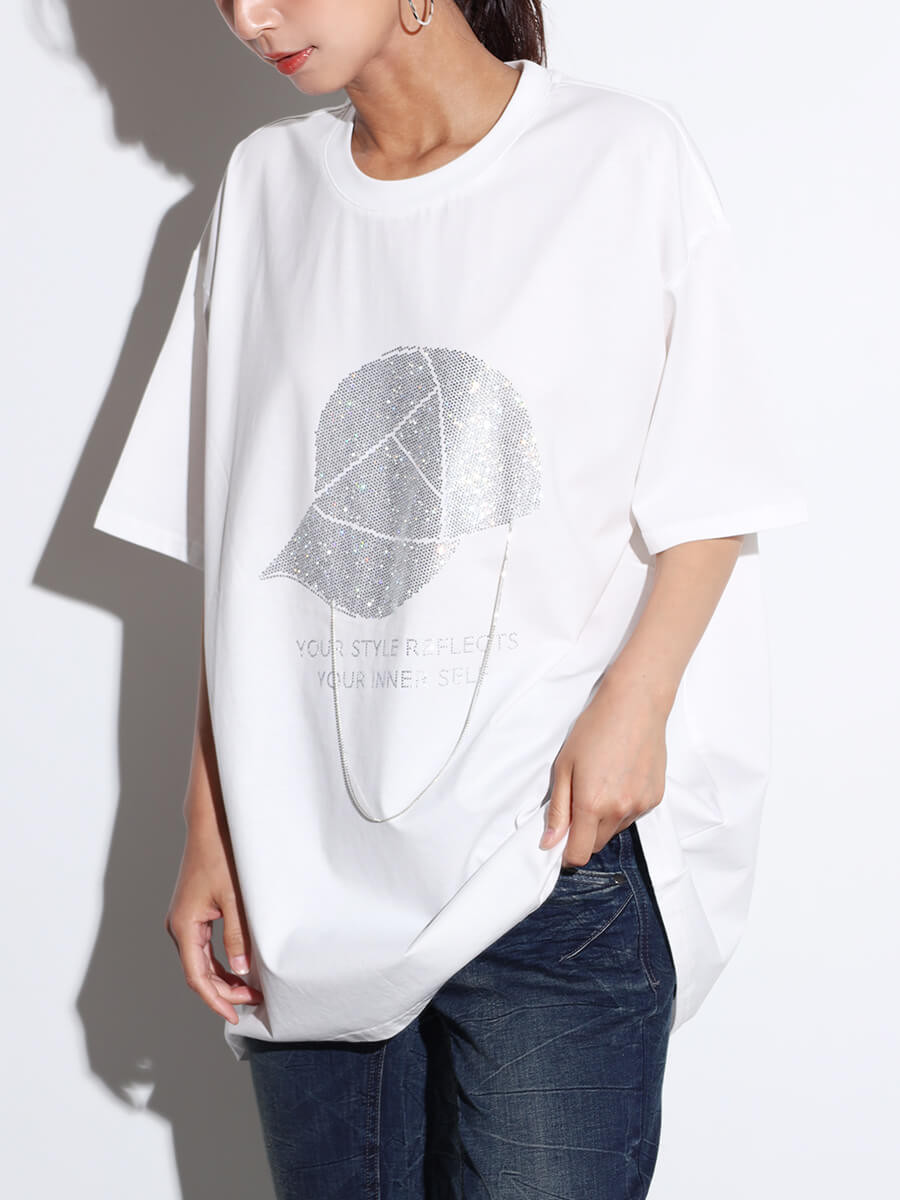 SCOT CLUB　ネックレスラインストーン　ブラックTシャツ スコットクラブ SCOTCLUB ネックレスチェーンラインストーンTEE