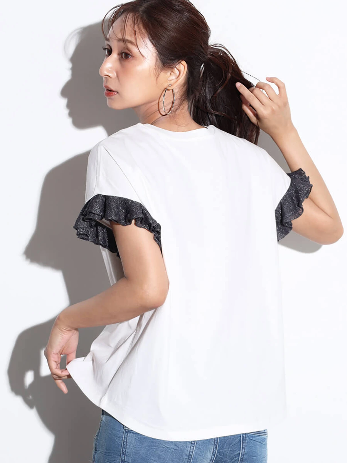 スコットクラブ SCOTCLUB ニットフリルラメドッキングロゴTシャツ　新品 スコットクラブ SCOTCLUB ニットフリルラメドッキングロゴTEE