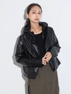 スコットクラブ　SCOTCLUBフード付きブラックレザージャケット ダウンフード付きライダースジャケット - SCOTCLUB - SCOTCLUB