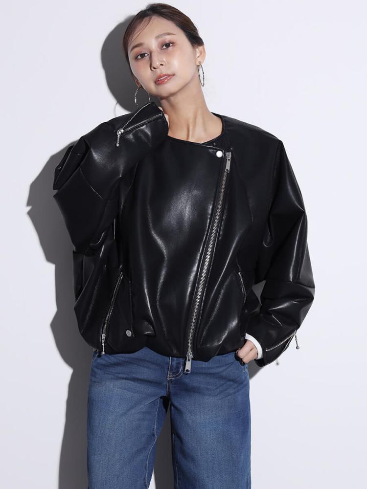 W.C.C. 052 レザージャケット 黒 裾バルーンフェイクレザーブルゾン - SCOTCLUB - SCOTCLUB｜YAMADAYA STORE