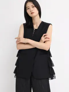 【新品未使用】Aga ヤマダヤ　ロングジレ　半袖　サイドスリット　とろみ セール】アーガ Aga スクエアネックベストトップス(506079862