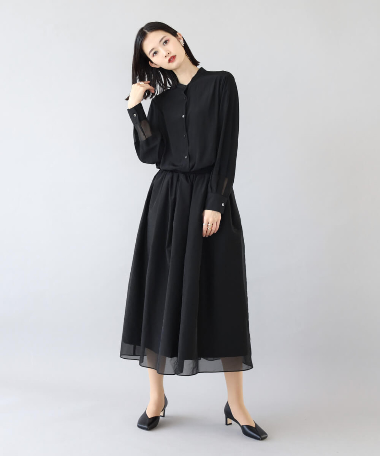 異素材ドッキングオーガンジーワンピース Aga Yamadaya Onlinestore