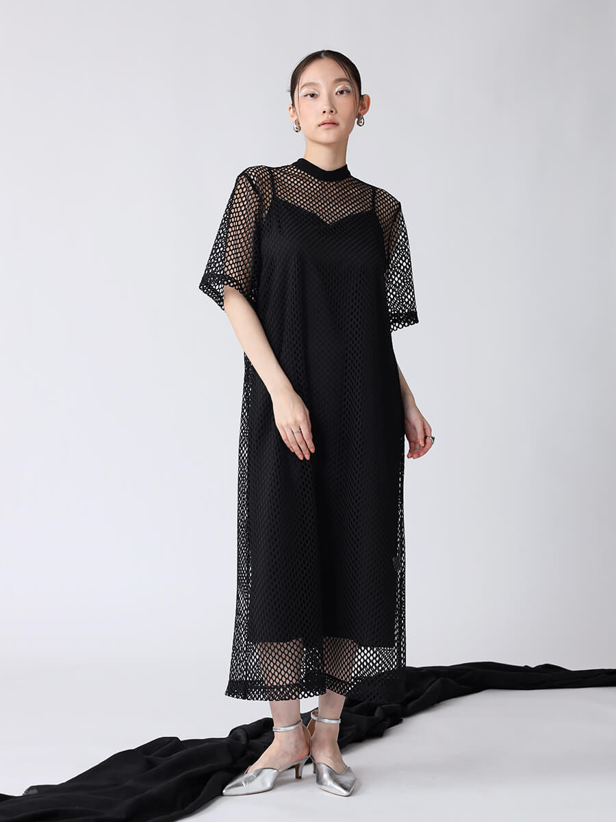 スタンドネックオーバルメッシュワンピース YAMADAYA STORE スタンドネックオーバルメッシュワンピース YAMADAYA STORE