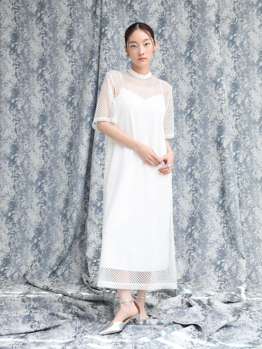 スタンドネックオーバルメッシュワンピース YAMADAYA STORE スタンドネックオーバルメッシュワンピース YAMADAYA STORE