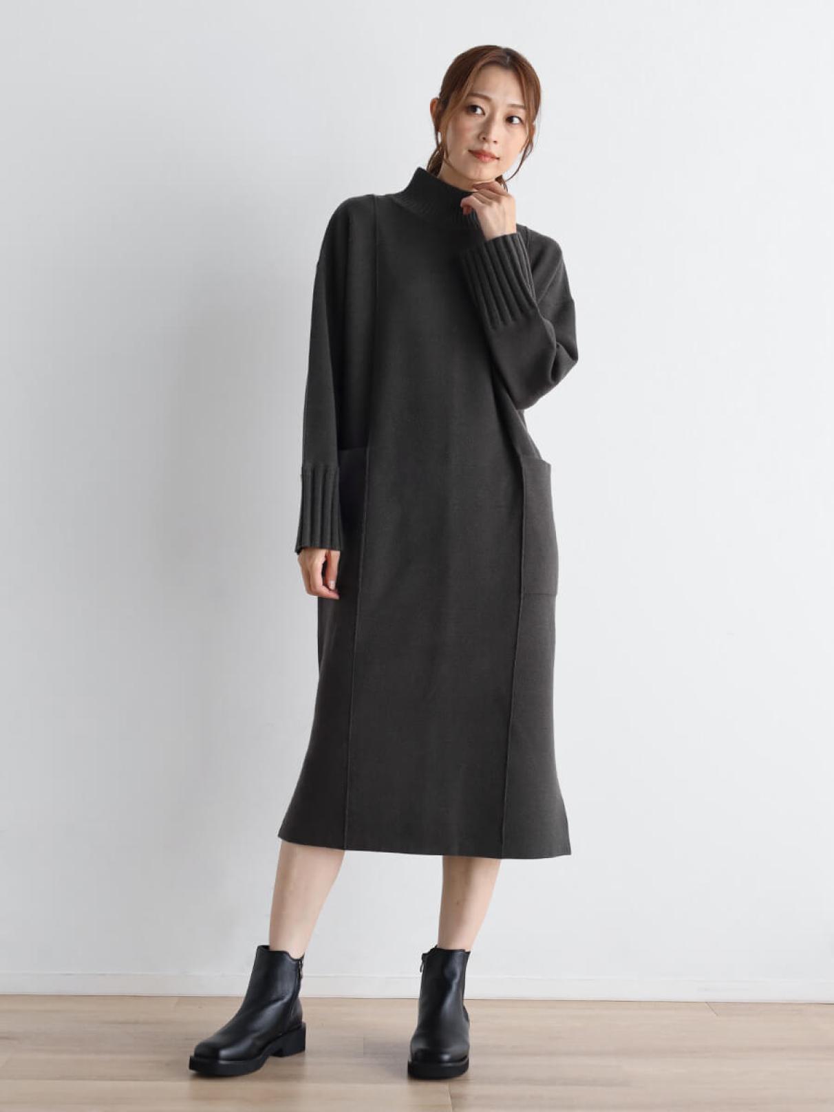 kay me スマートストレッチ ブラックガーベラ　アシンメトリーワンピース　7 kay me スマートストレッチ ブラックガーベラ アシンメトリー
