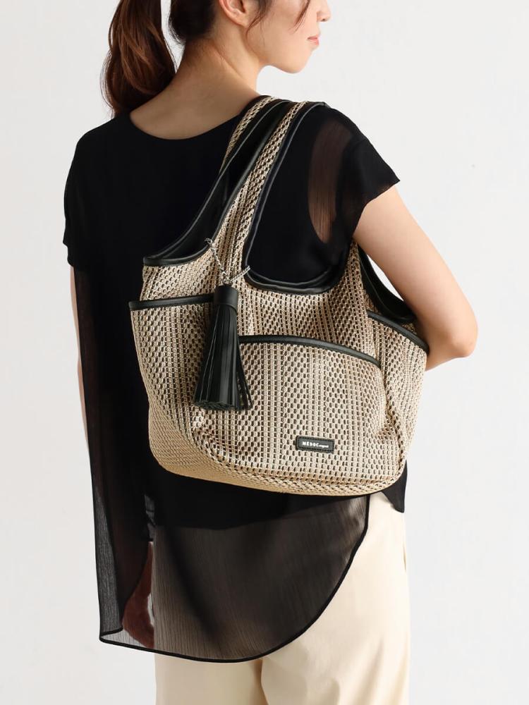 メッシュトートバッグ ベージュ×ネイビー LUDLOW（ラドロー）の「【一部別注】＜LUDLOW（ラドロー