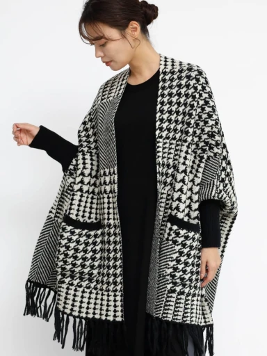 アンナモリナーリ 千鳥柄ニットコート カシミヤ混 白 黒 I40 *XC836 千鳥柄ニットガウン - MEDOC original - CLOVE｜YAMADAYA STORE
