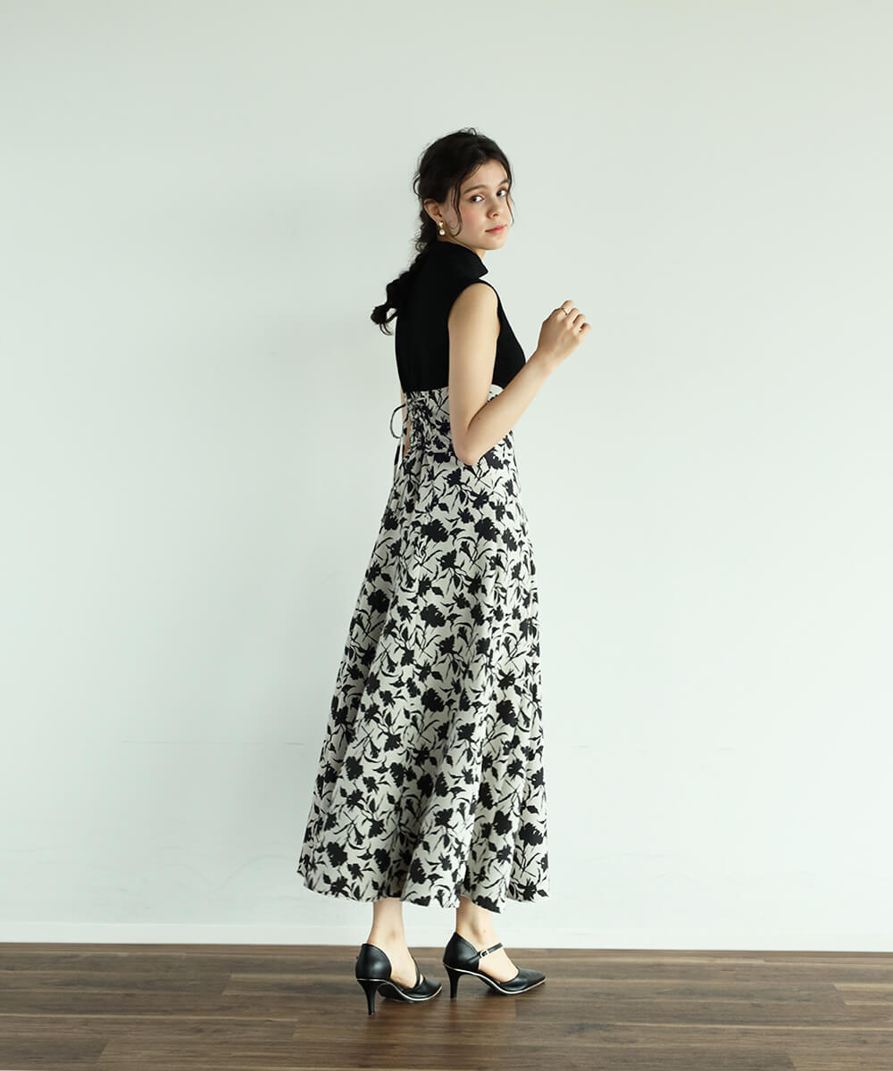 新品 リルフェテ ボタニカル ジャガード レースアップ ドレス ロングワンピース 新品 リルフェテ ボタニカル ジャガード レースアップ ドレス