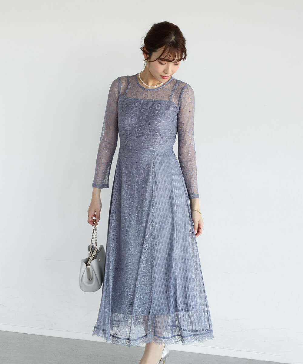 バックレースアップドレス(blue・charcoal) YAMADAYA STORE バックレースアップドレス(blue・charcoal) YAMADAYA STORE
