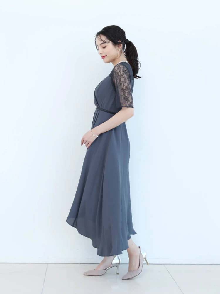 Rire Fete ヤマダヤ　ドレス　ロング　ワンピース　総レース　ブルー リルフェテ Rire Fete ウエストベルトレースレイヤードドレス