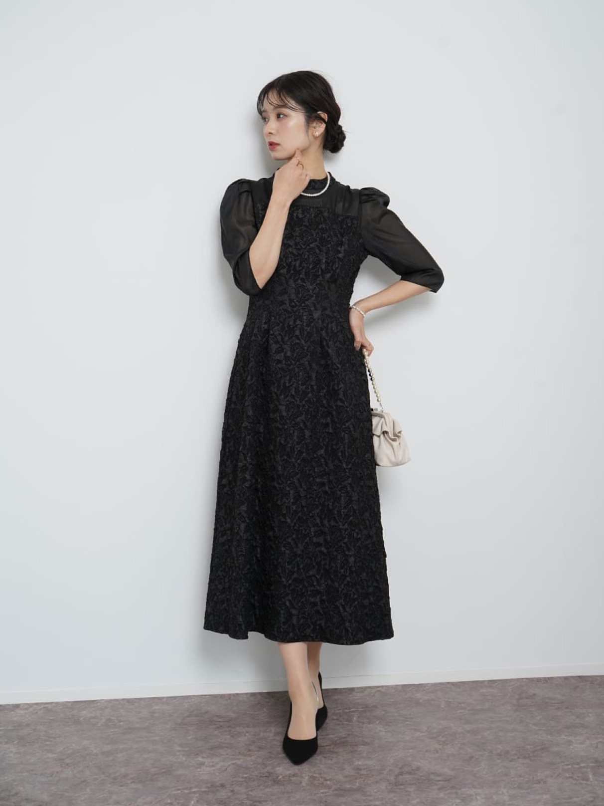 【美品】Rire Fete ふくれジャガードバックリボンドレス ブラック ふくれジャガードバックリボンドレス - Rire Fete - petirobe