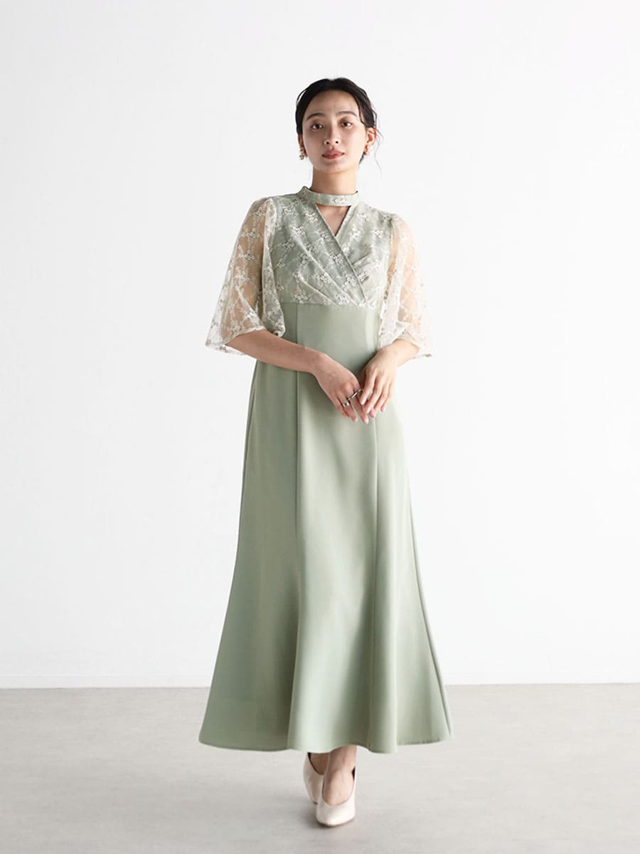 レーススリーブカシュクールドレス YAMADAYA STORE レーススリーブカシュクールドレス YAMADAYA STORE