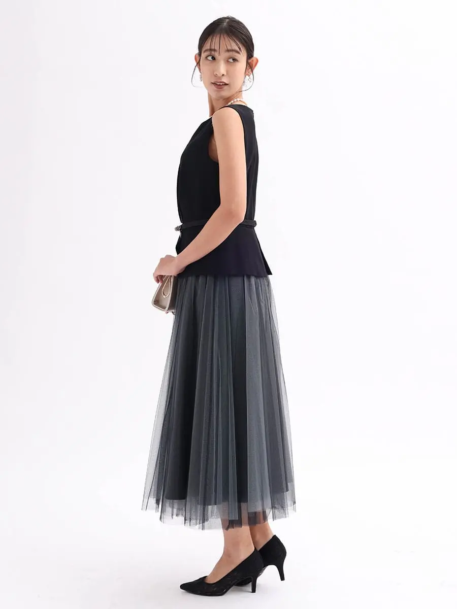 Rire Fete ビジューベルトチュールドレス　ブラック　定価59000円 リルフェテ Rire Fete ビジューベルトチュールドレス （ブラック