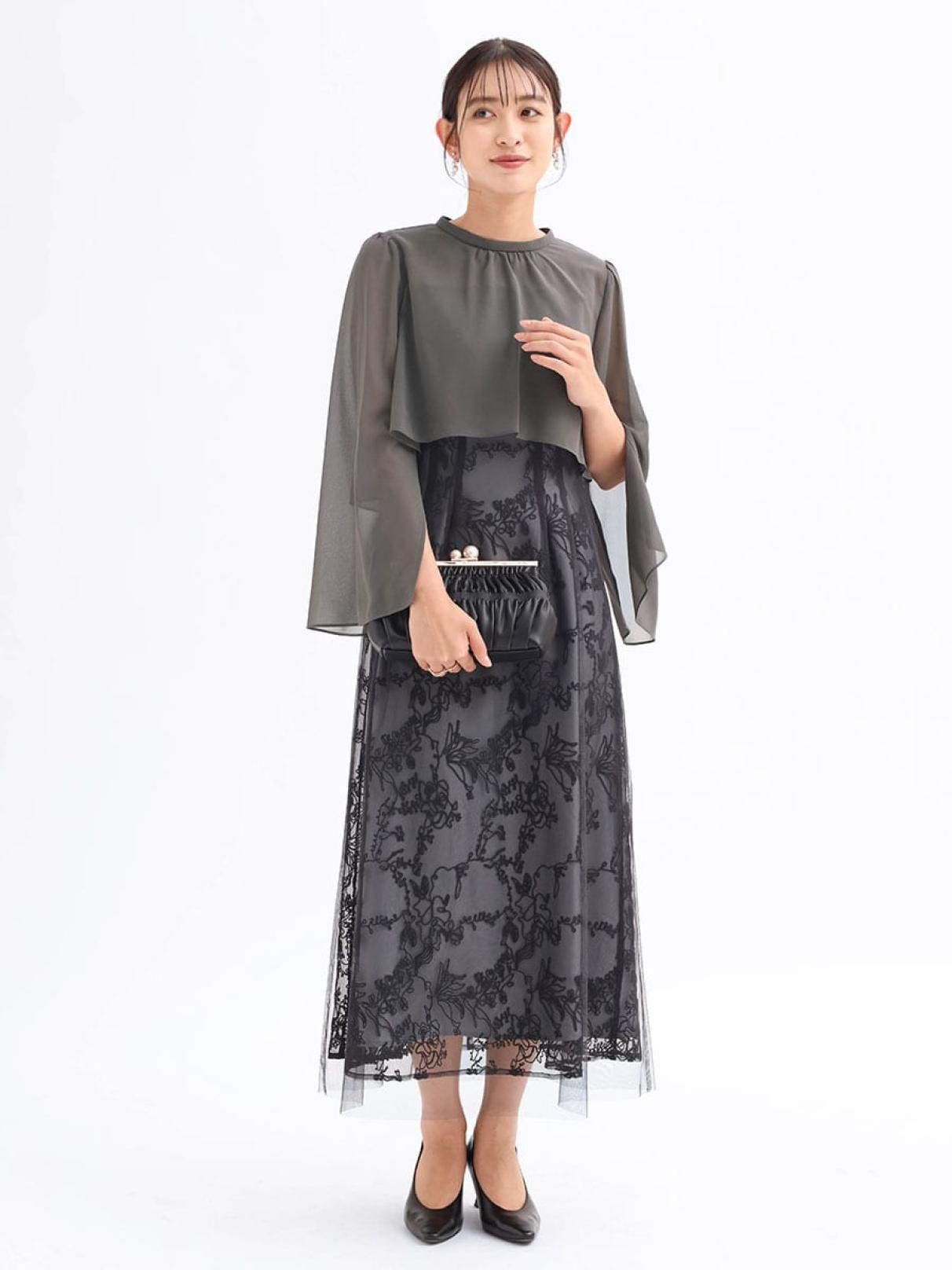 コード刺繍ノースリーブドレス＆オーガンジーボレロ - Rire Fete