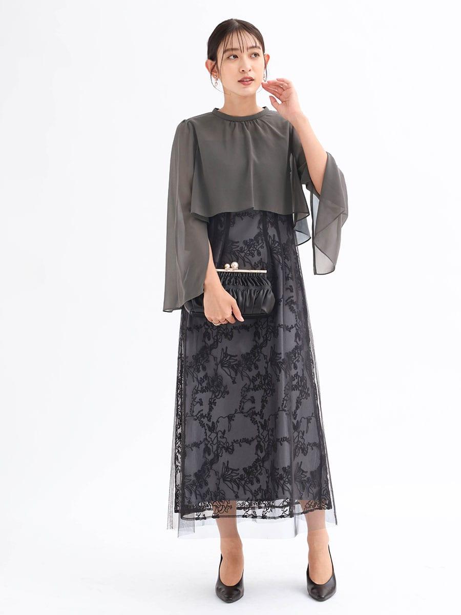 コード刺繍ノースリーブドレス＆オーガンジーボレロ - Rire Fete