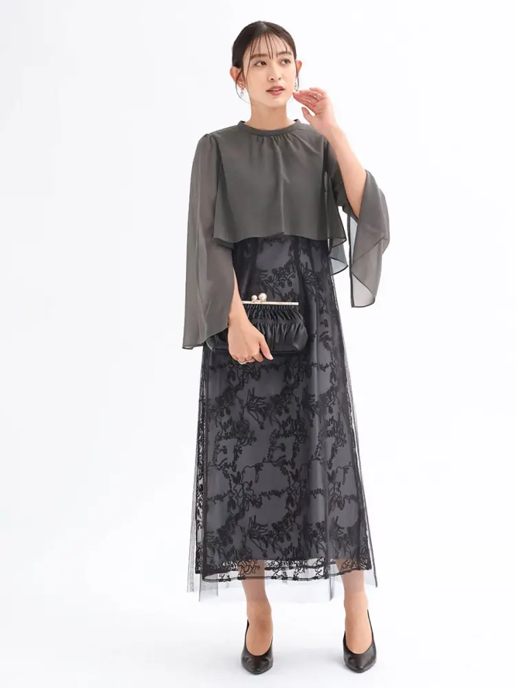 コード刺繍ノースリーブドレス＆オーガンジーボレロ - Rire Fete