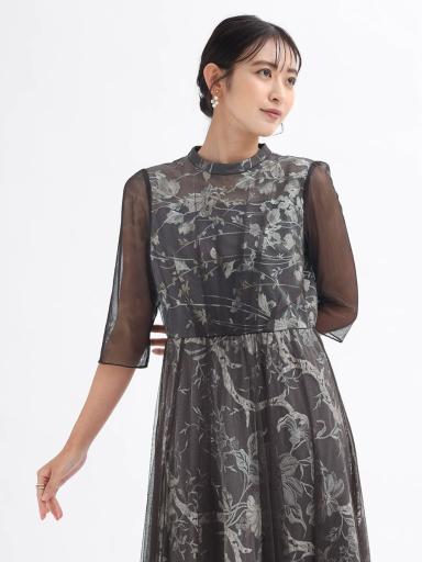 Rire Fete チュールレイヤードフラワー刺繍ドレス フラワー刺繍チュールレイヤードドレス - Rire Fete - petirobe