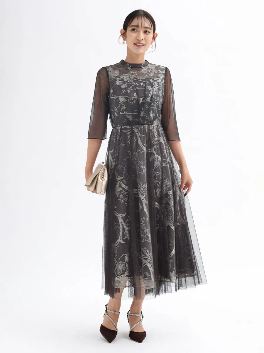 Rire Fete チュールレイヤードフラワー刺繍ドレス チュールレイヤードフラワー刺繍ドレス - Rire Fete - petirobe