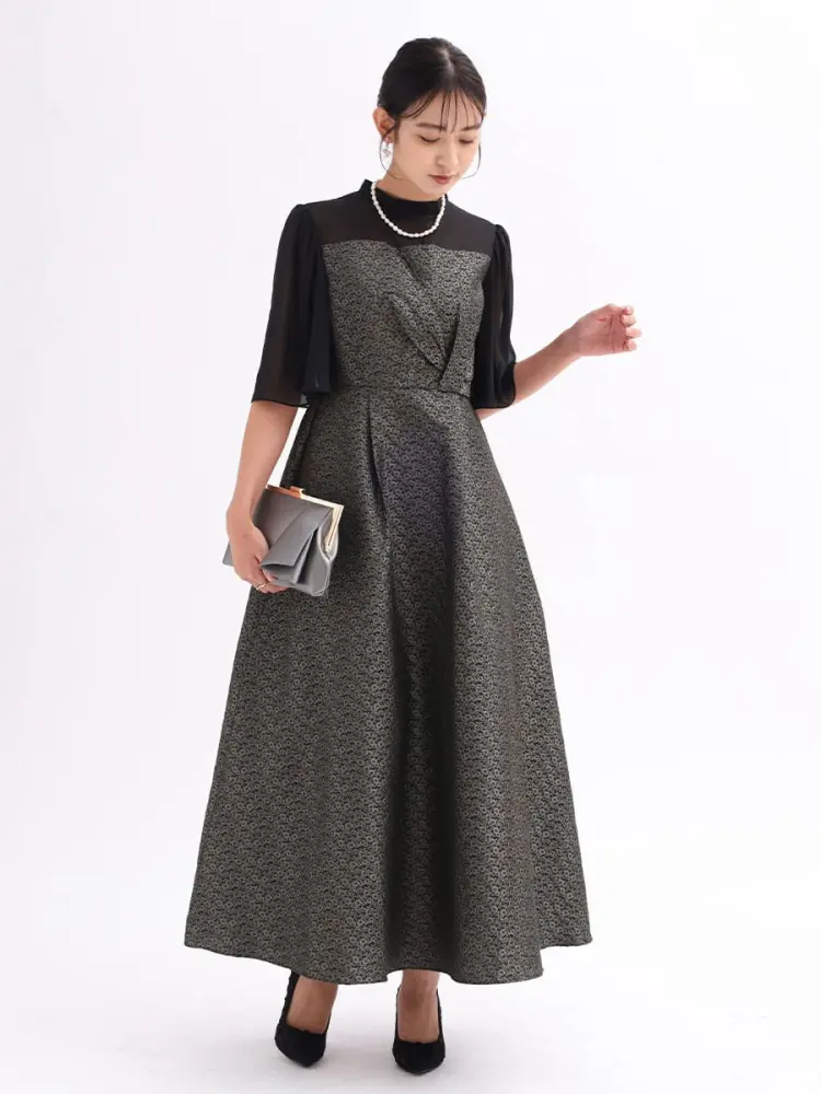 フラワージャガードビスチェ風ドレス - Rire Fete - petirobe