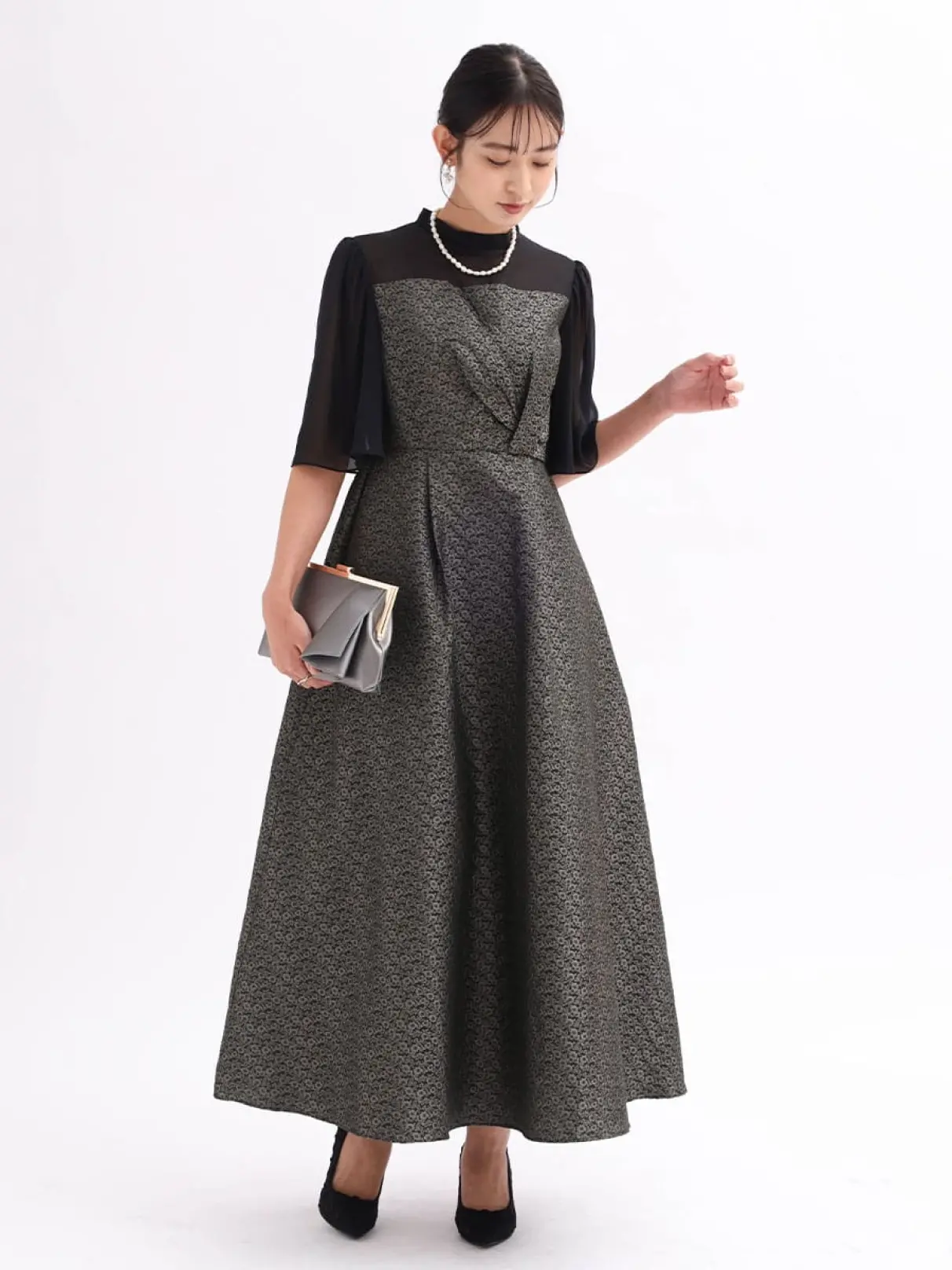 フラワージャガードビスチェ風ドレス - Rire Fete - petirobe