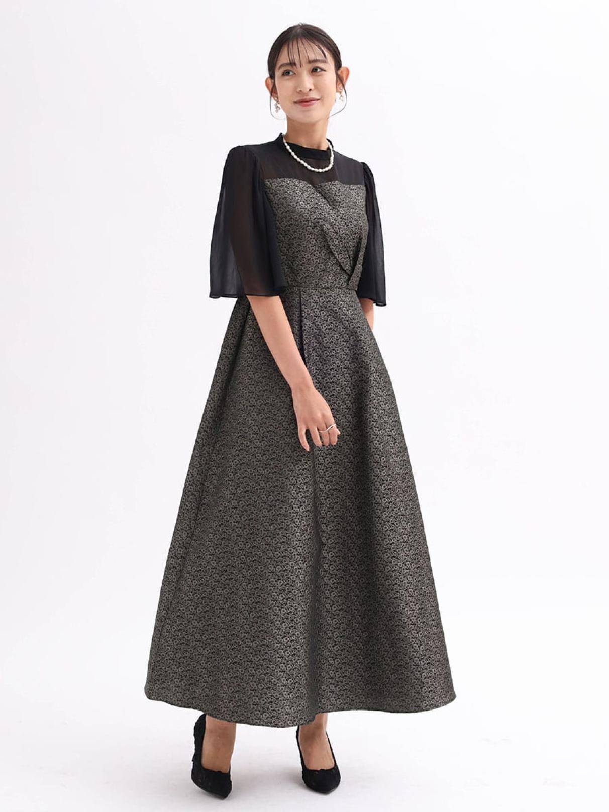 フラワージャガードビスチェ風ドレス - Rire Fete - petirobe