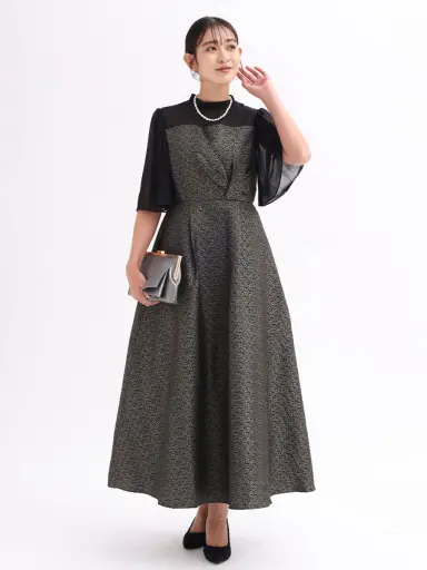 【新品未使用】リルフェテ　RireFete クラシカルジャガードドレス　ヤマダヤ リルフェテ Rire Fete クラシカルジャガードドレス （ネイビー