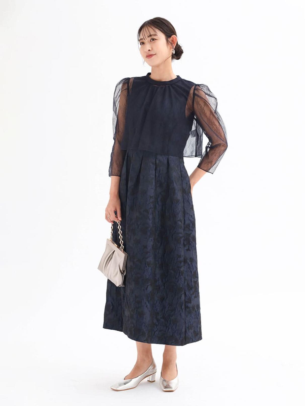 リルフェテ（Rire fete）/チュールボレロふくれジャガードドレス チュールボレロふくれジャガードドレス - Rire Fete - petirobe