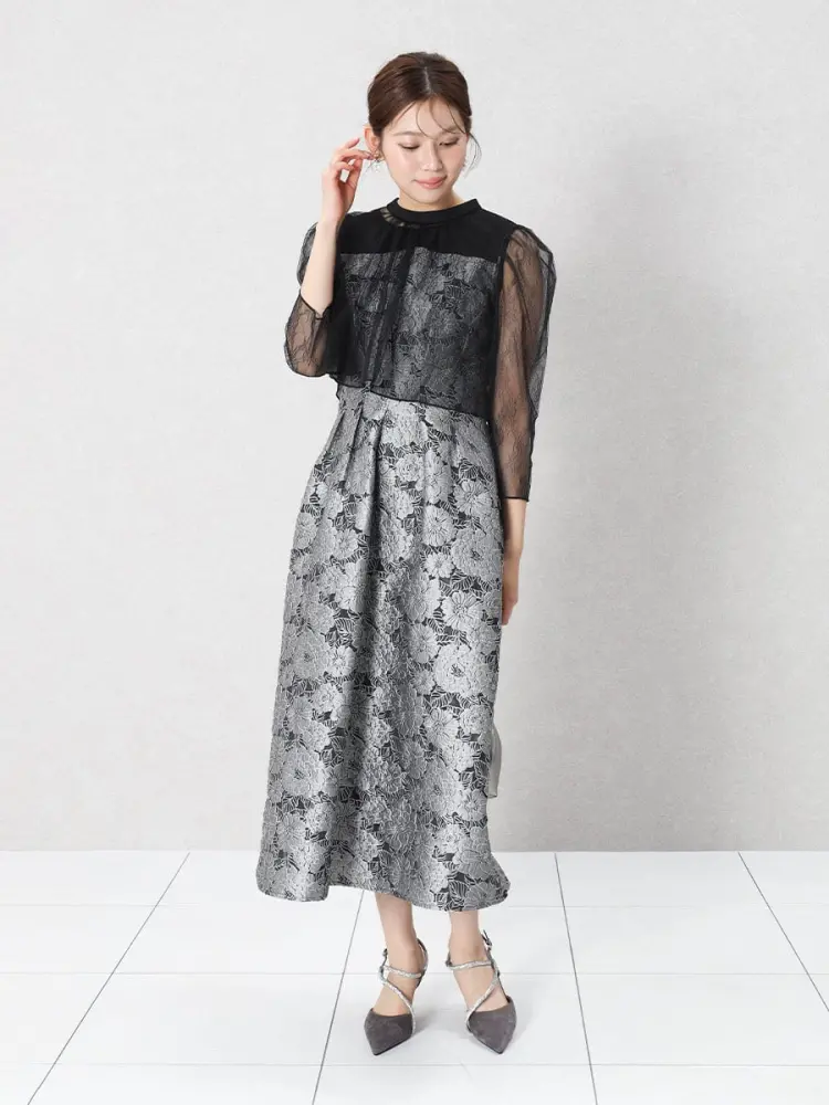 フラワージャガードチュールレイヤードドレス - Rire Fete - petirobe