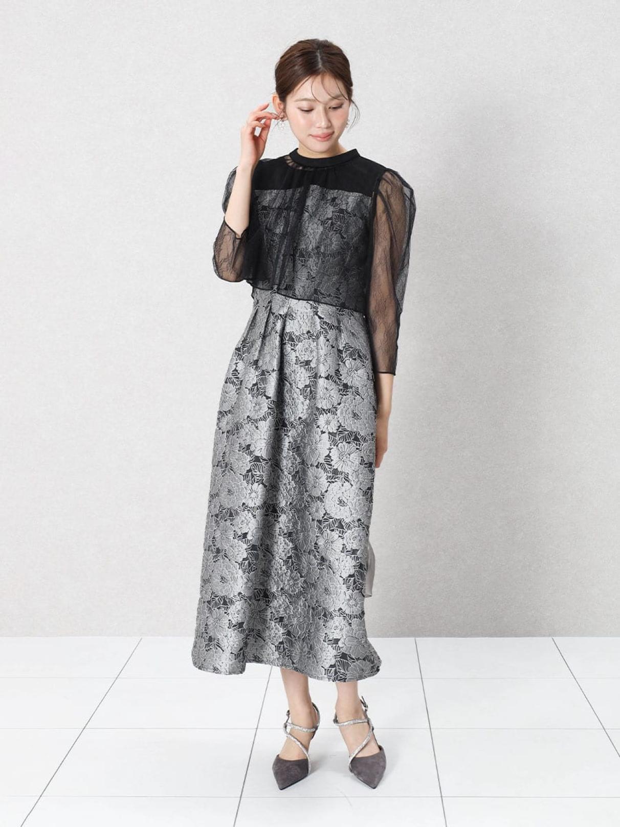 フラワージャガードチュールレイヤードドレス - Rire Fete - petirobe