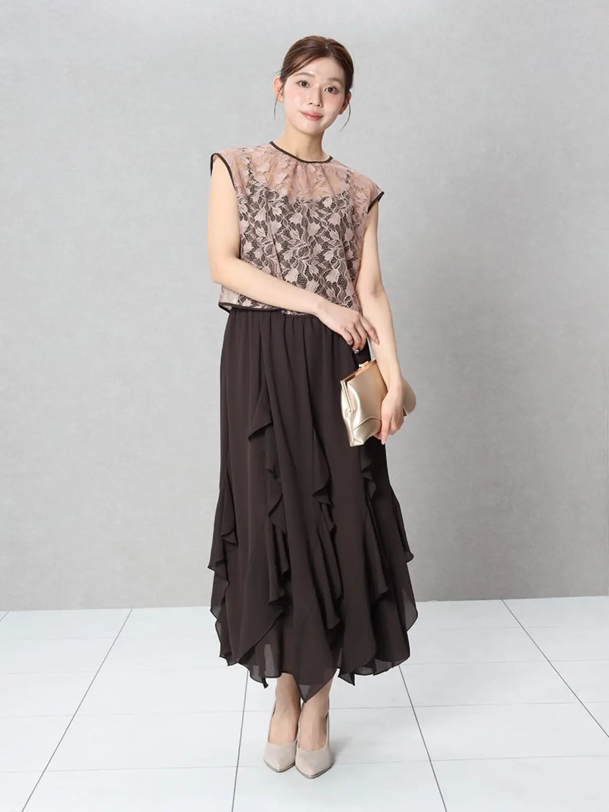 リーフレースレイヤードワンピース - Rire Fete - petirobe｜YAMADAYA