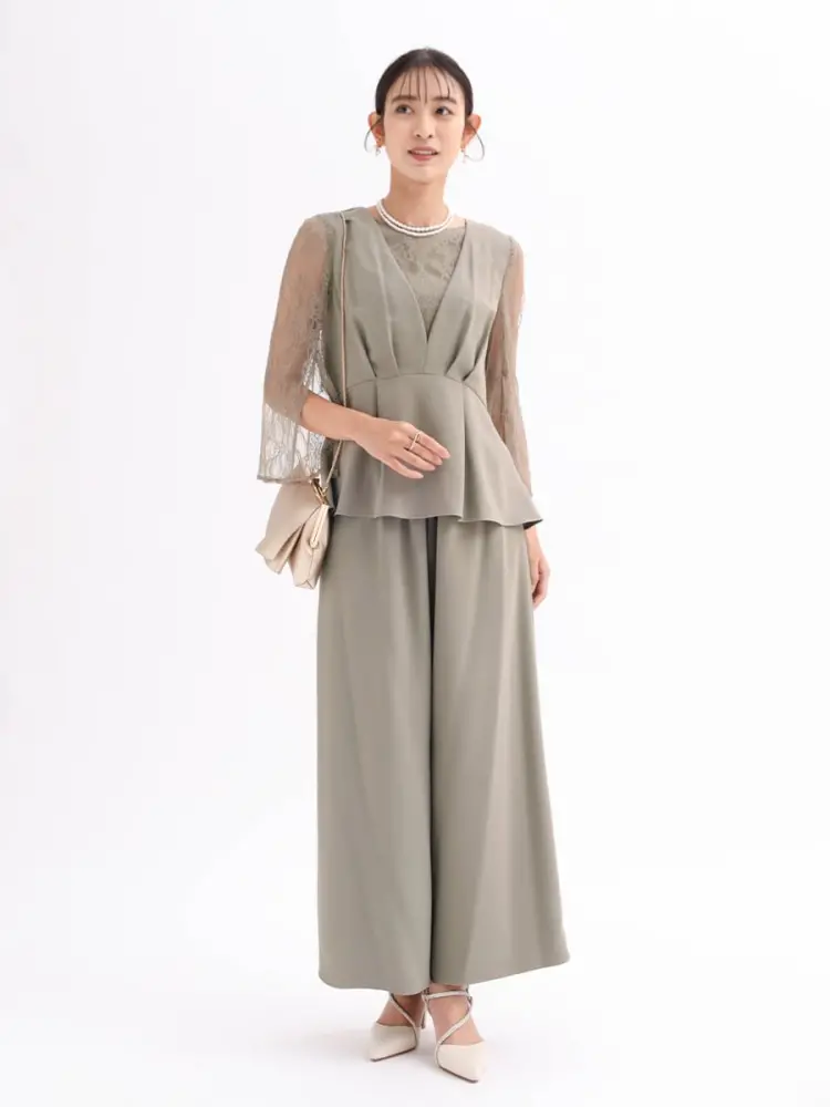 レースブラウスドッキングジレ&パンツセットアップ - Rire Fete