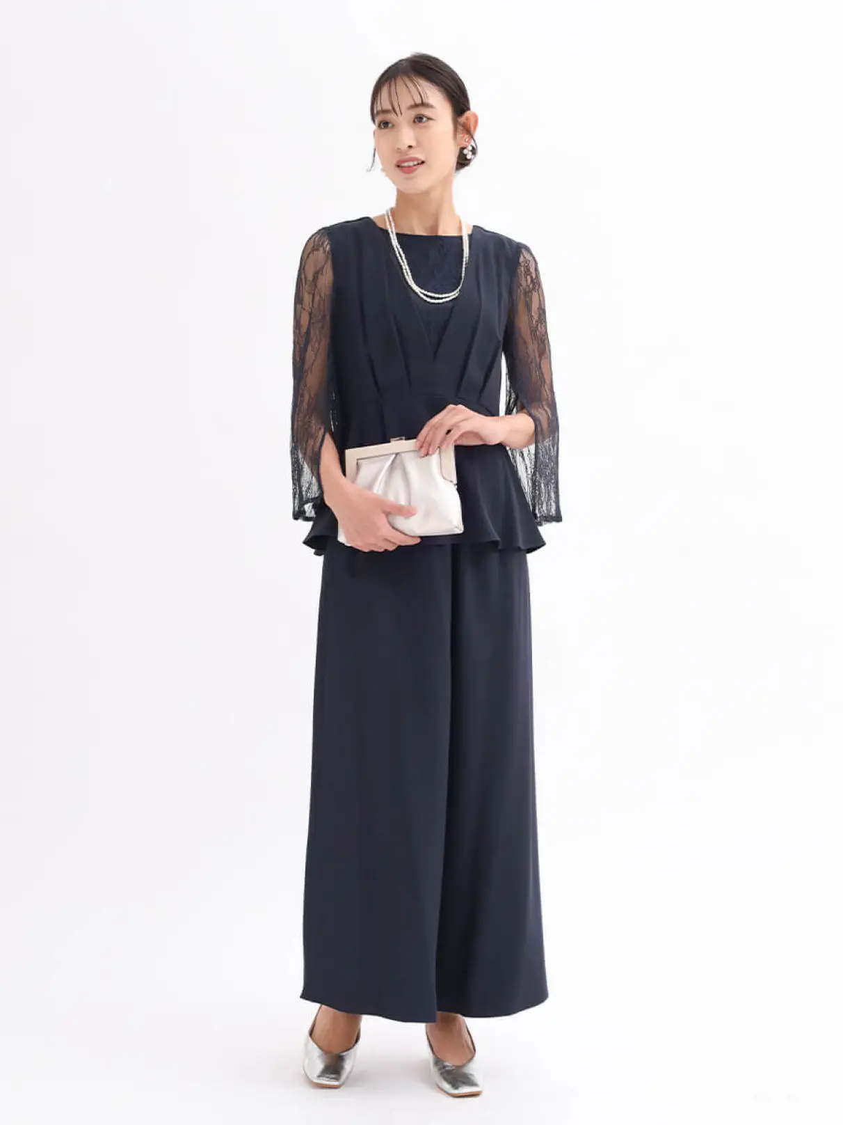 Rire Fete ヤマダヤ パンツ ドレス オールインワン レース 結婚式 レースブラウスドッキングジレ&パンツセットアップ - Rire Fete