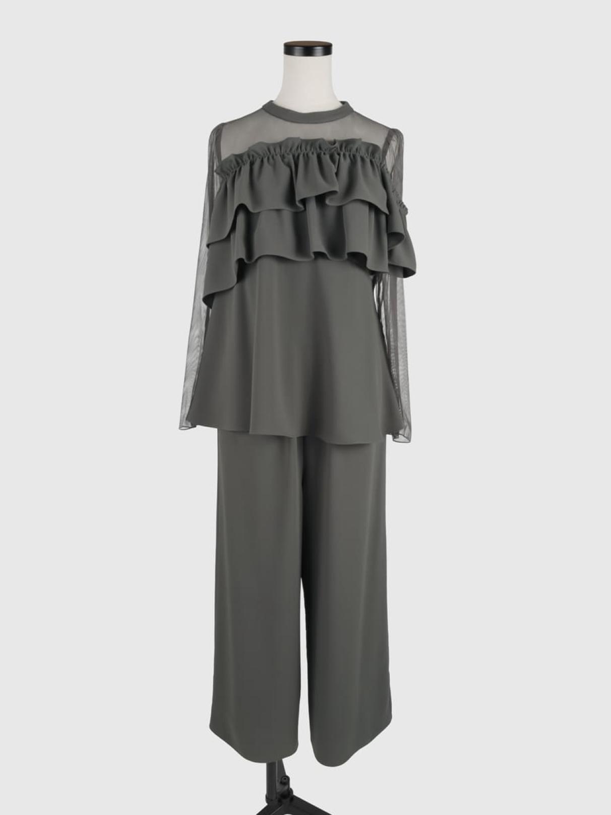 フリルシアーブラウス×ワイドパンツセット - Rire Fete - petirobe