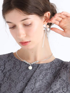 パールトップラインストーン×メタルネックレス（silver・gold 