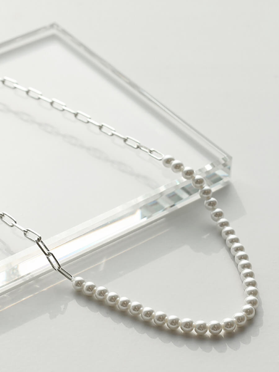 フロントパールチェーンネックレス(silver) YAMADAYA STORE フロントパールチェーンネックレス(silver) YAMADAYA STORE