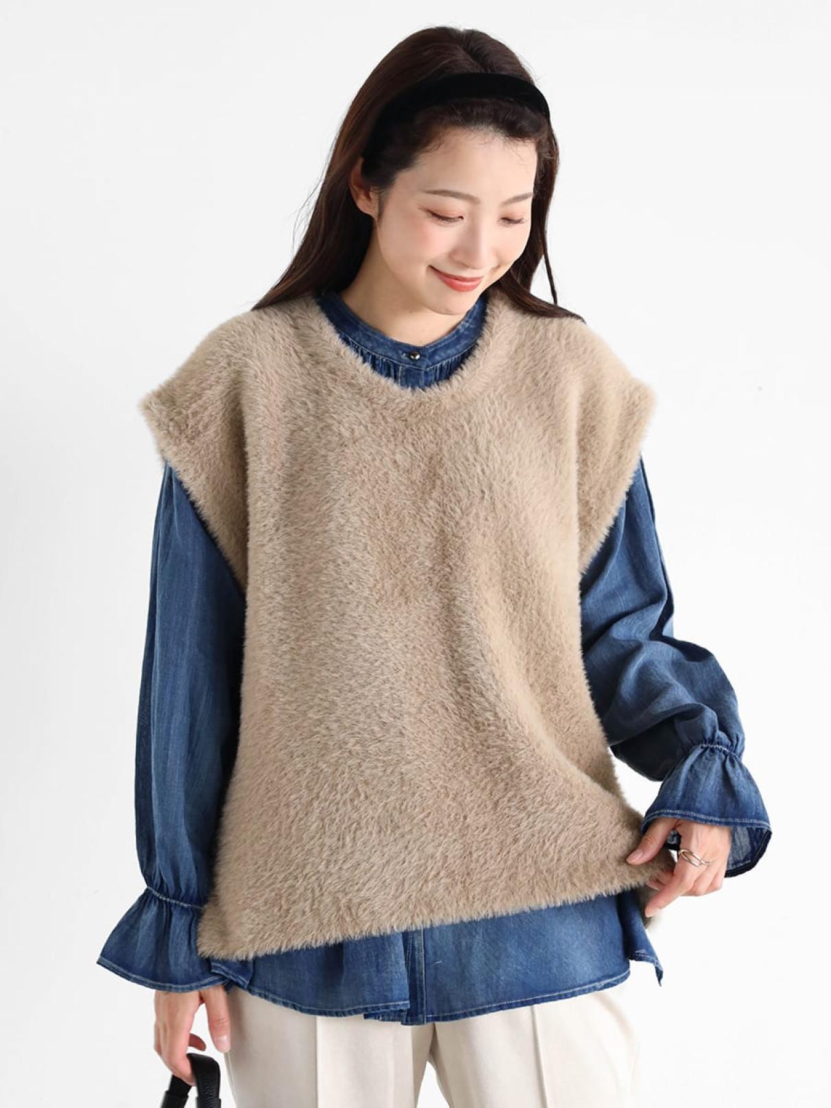 バックボタンVネックシャギーニットベスト - Vin - Vin｜YAMADAYA STORE