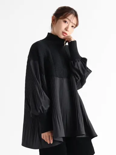 新品❣️楊柳プリーツ袖ニット （黒） FREAK'S STORE（フリークスストア） ニット セーター FREAK'S STORE