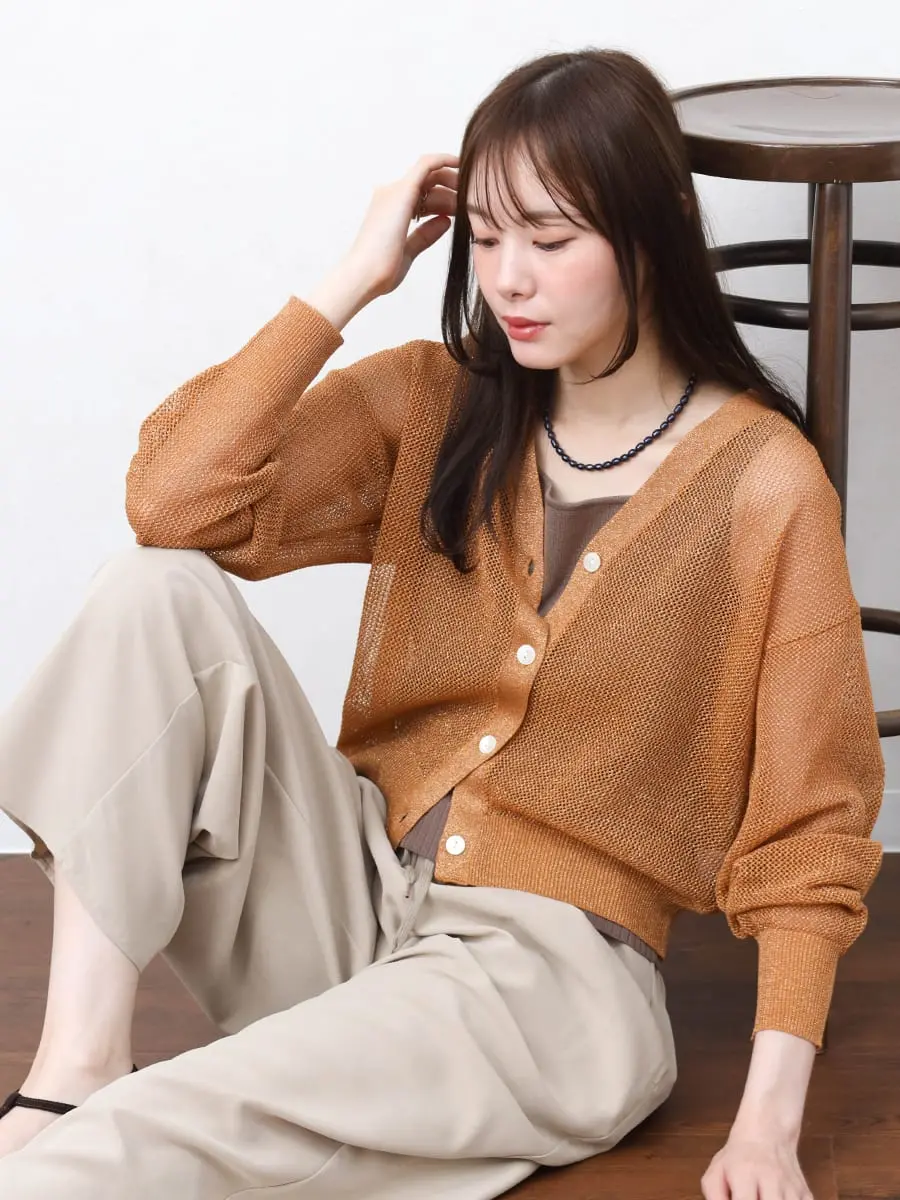 ラメメッシュVネックカーディガン - Vin - Vin｜YAMADAYA STORE