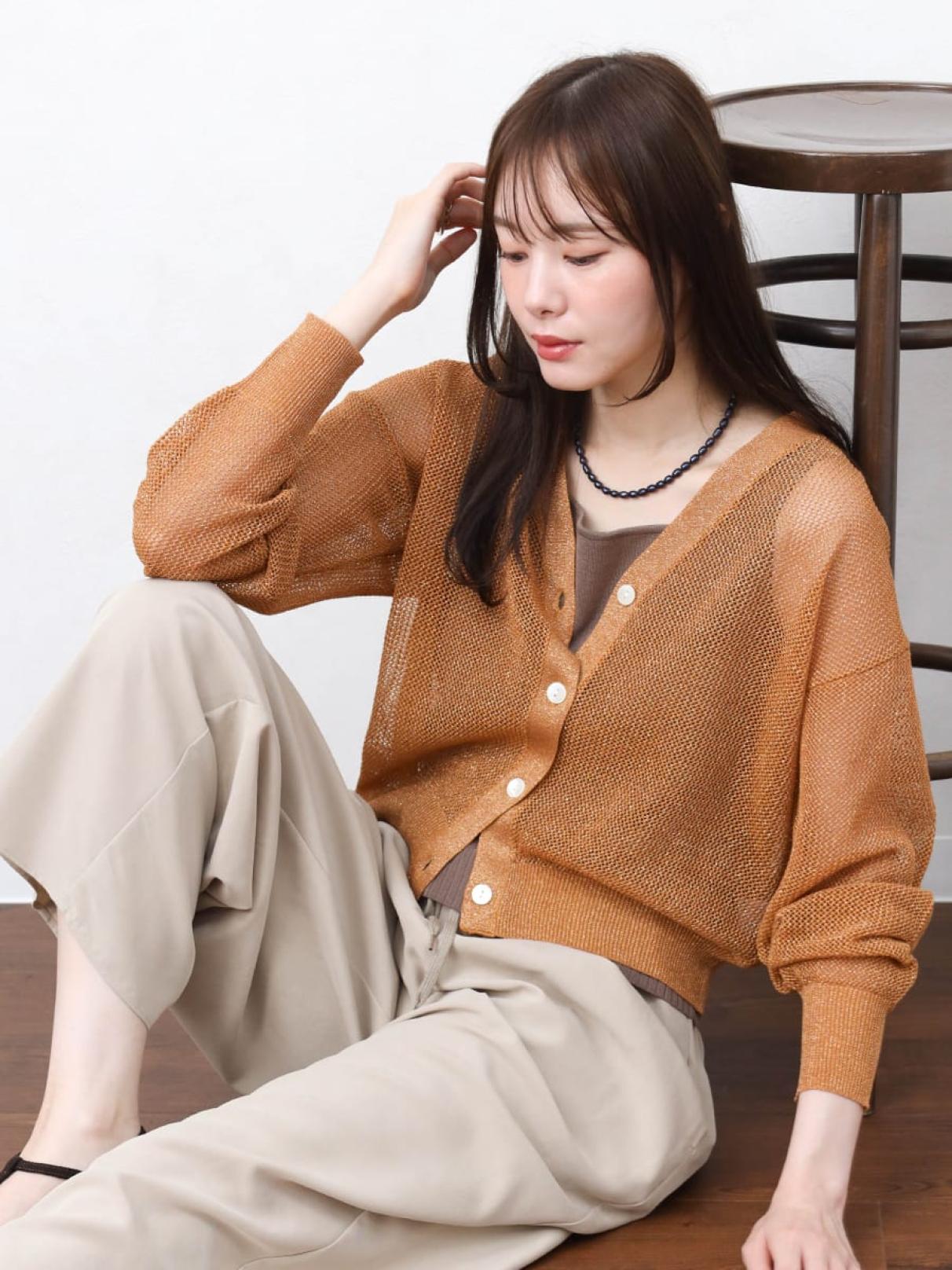 ラメメッシュVネックカーディガン - Vin - Vin｜YAMADAYA STORE