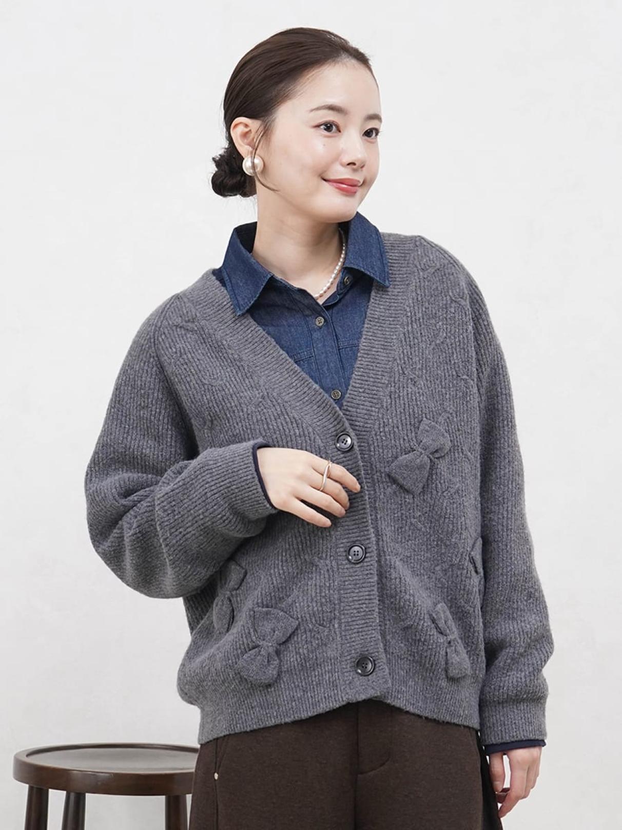 リボンデザインニットカーディガン - Vin - Vin｜YAMADAYA STORE