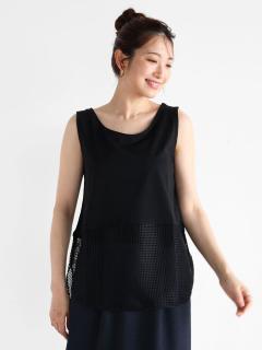 メッシュ切替ノースリーブトップス(black) - Vin - Vin